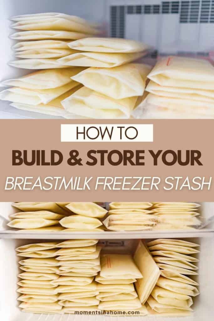 Pictures of bags of frozen breastmilk with the text how to build and store.your breastmilk freezer stash